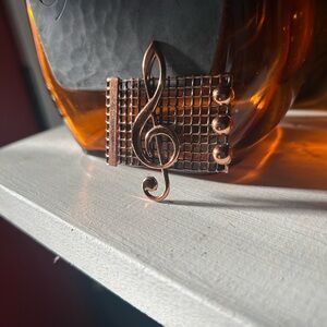 Vintage Modernist Copper Treble Clef Brooch